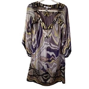 DVF Silk Purple Gray Abstract Print Tunic Top 6